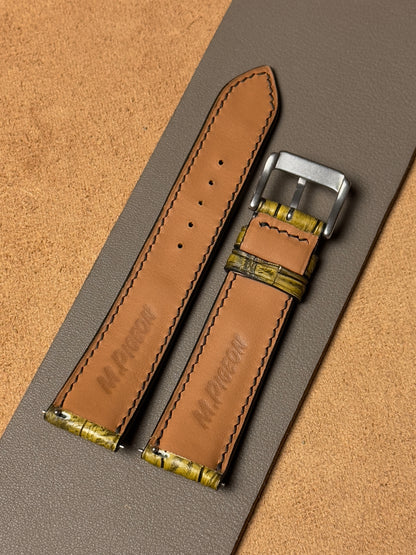 Ręcznie robiony pasek ze skóry krokodyla - żółto-czarny