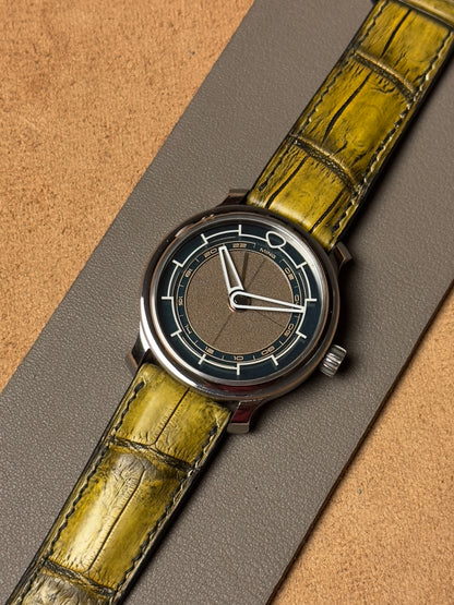 Ręcznie robiony pasek ze skóry krokodyla - żółto-czarny