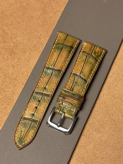 Ręcznie robiony pasek ze skóry krokodyla - żółto-zielony