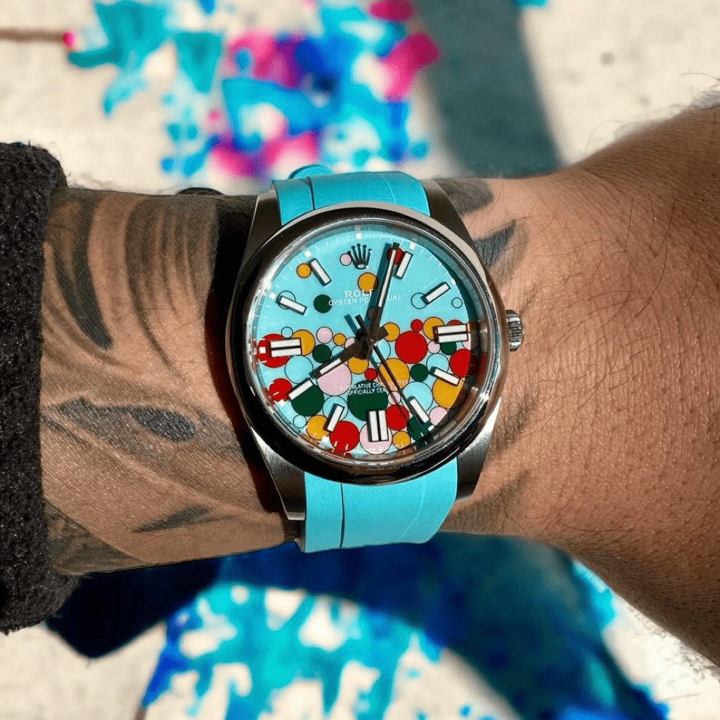 FKM Vulcanized Sky Blue curved ended strap for Rolex OP41 & DJ41 - Tempomat Madrid