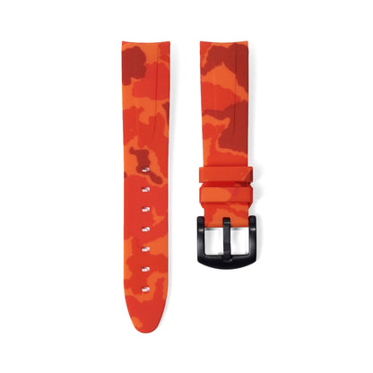 20mm Curved Ended Orange Camo Rubber Strap - Tempomat Madrid