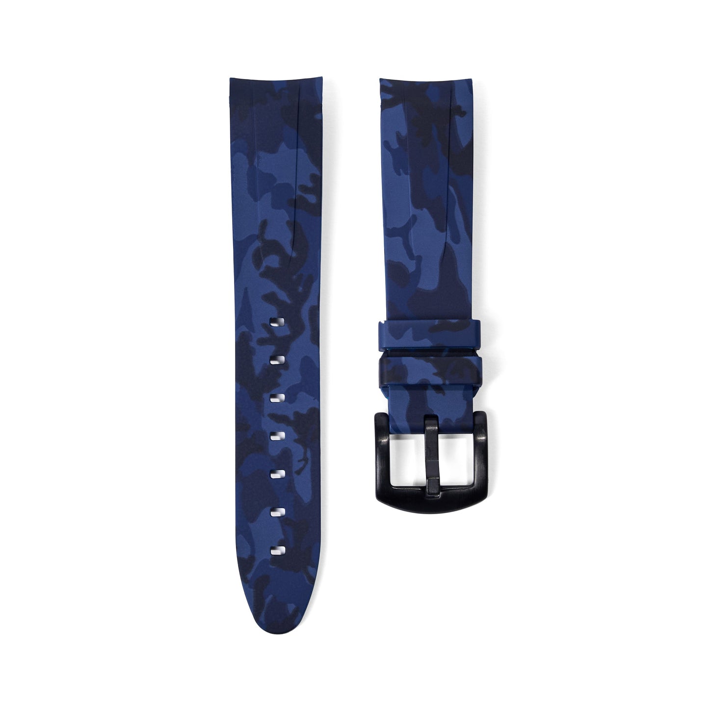 20mm Curved Ended Blue Camo Rubber Strap - Tempomat Madrid