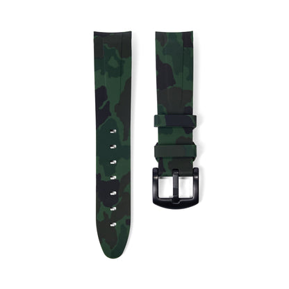 20mm Curved Ended Green Camo Rubber Strap - Tempomat Madrid