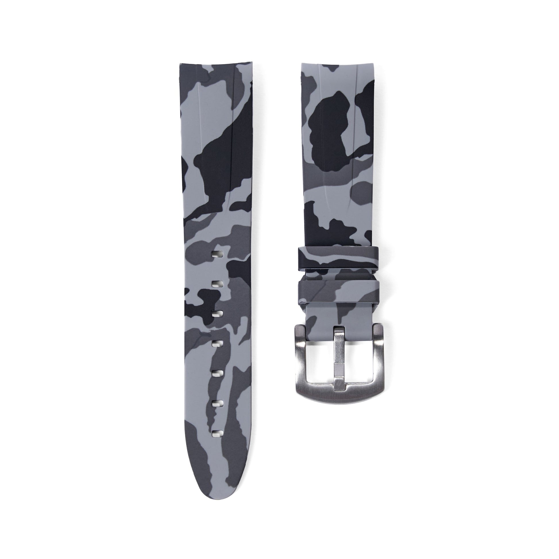 20mm Curved Ended Grey Camo Rubber Strap - Tempomat Madrid