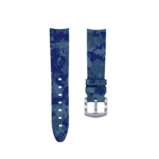 20mm Curved Ended Blue Digi Camo Rubber Strap - Tempomat Madrid
