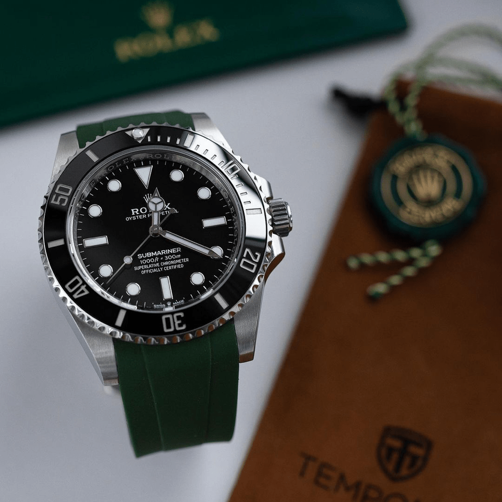 21mm Curved Ended Green Rubber Strap - Tempomat Madrid