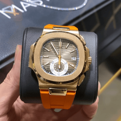 FKM Vulcanized Orange Rubber Strap for Patek Nautilus - Tempomat Madrid