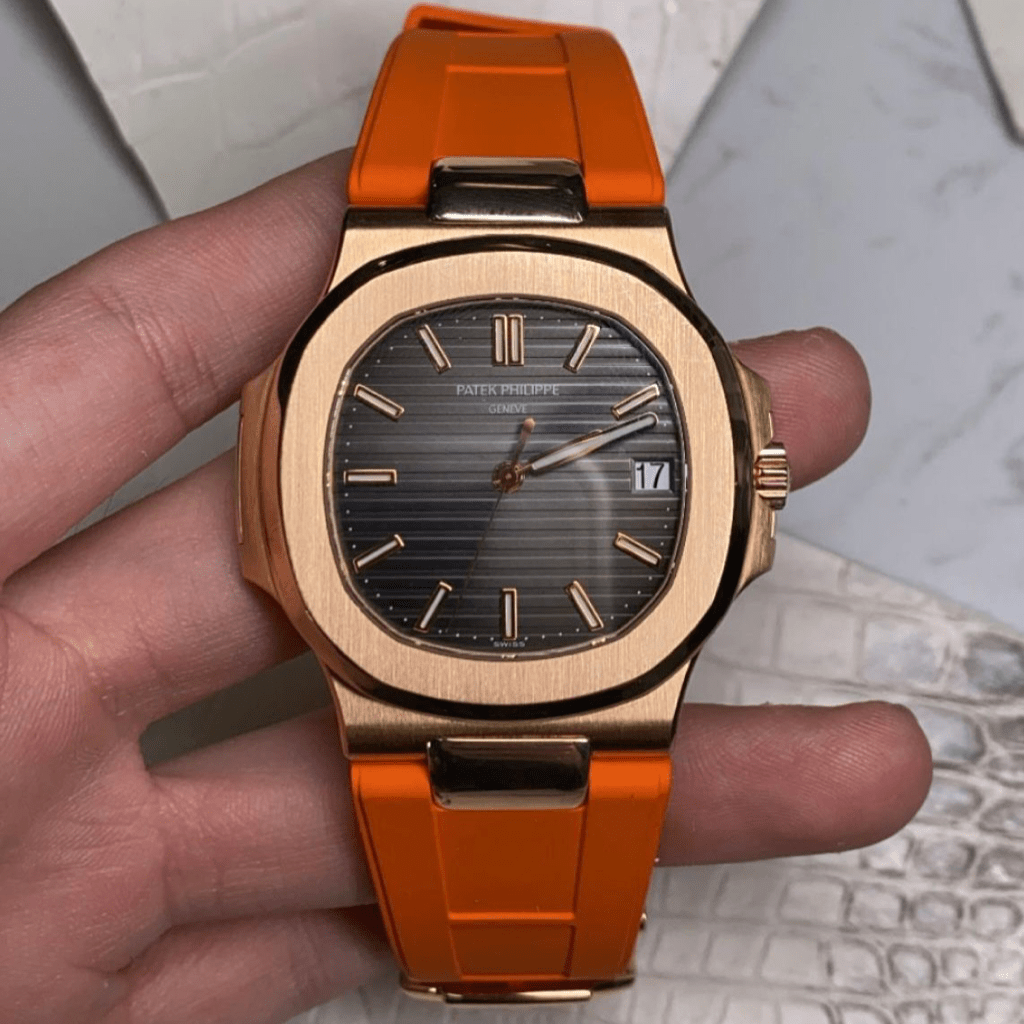 FKM Vulcanized Orange Rubber Strap for Patek Nautilus - Tempomat Madrid