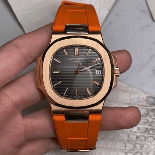 FKM Vulcanized Orange Rubber Strap for Patek Nautilus - Tempomat Madrid