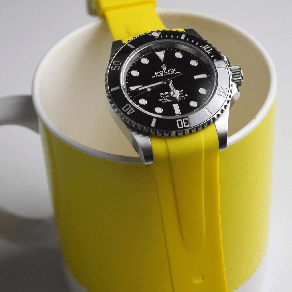 21mm Curved Ended Yellow Rubber Strap - Tempomat Madrid