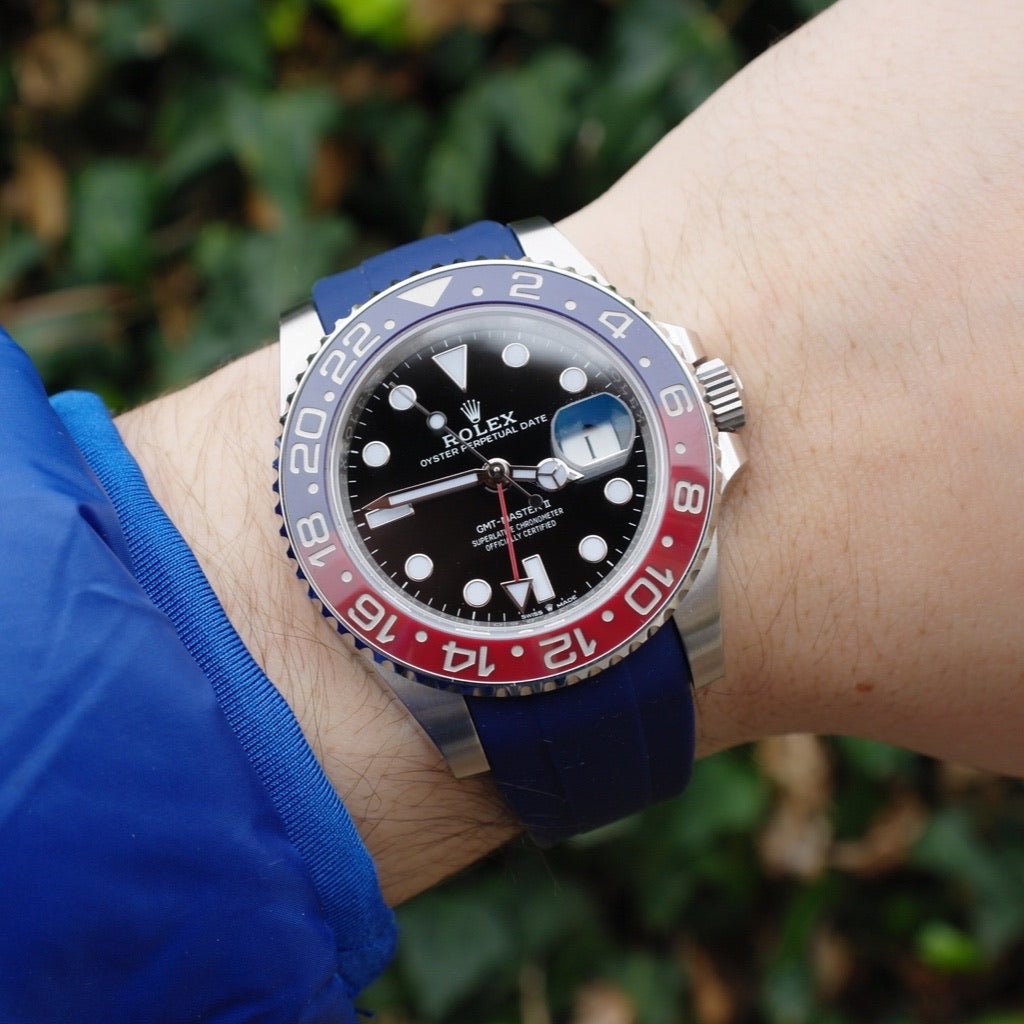 20mm Curved Ended Blue Rubber Strap - Tempomat Madrid