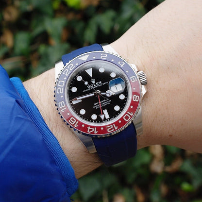 20mm Curved Ended Blue Rubber Strap - Tempomat Madrid