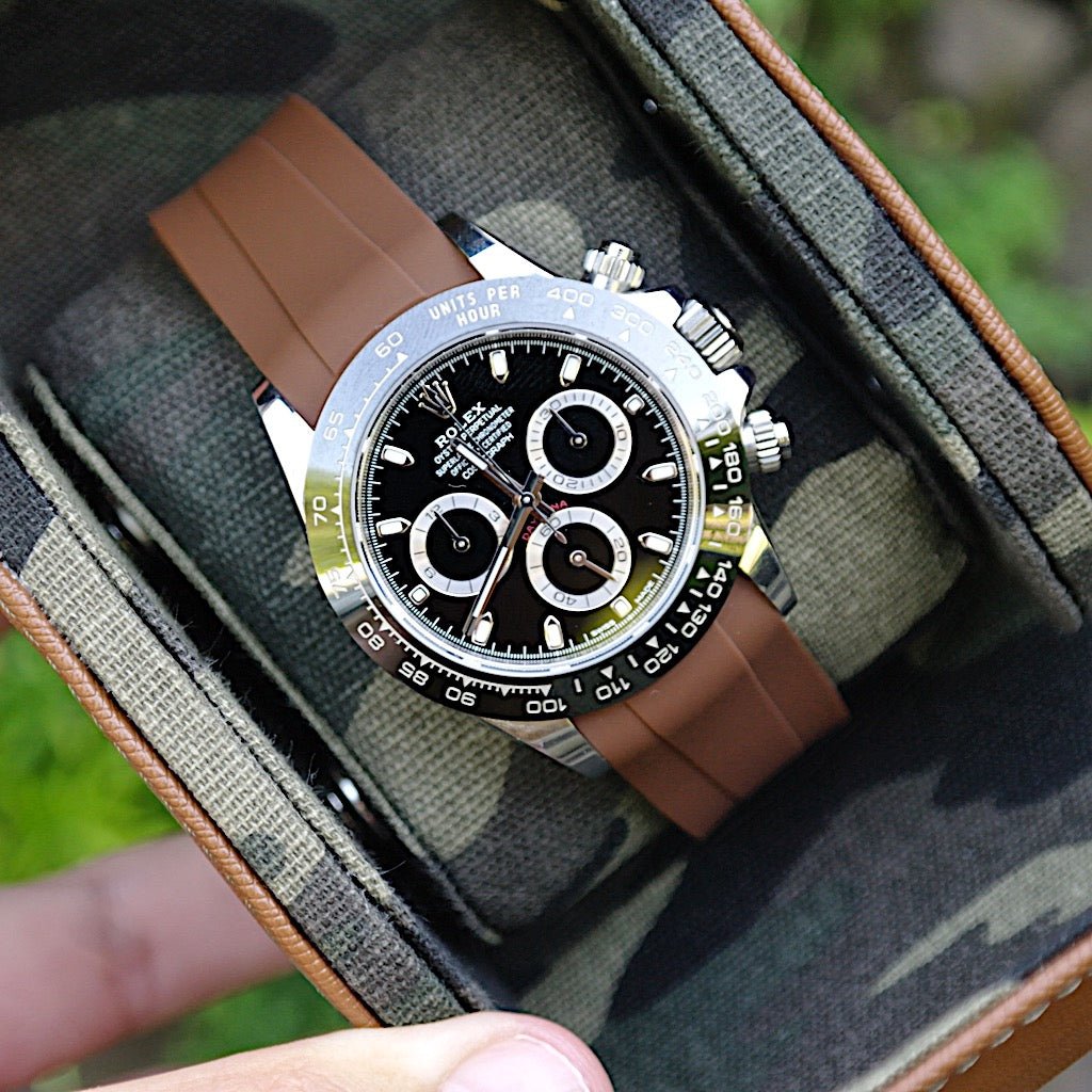 20mm Curved Ended Brown Rubber Strap - Tempomat Madrid