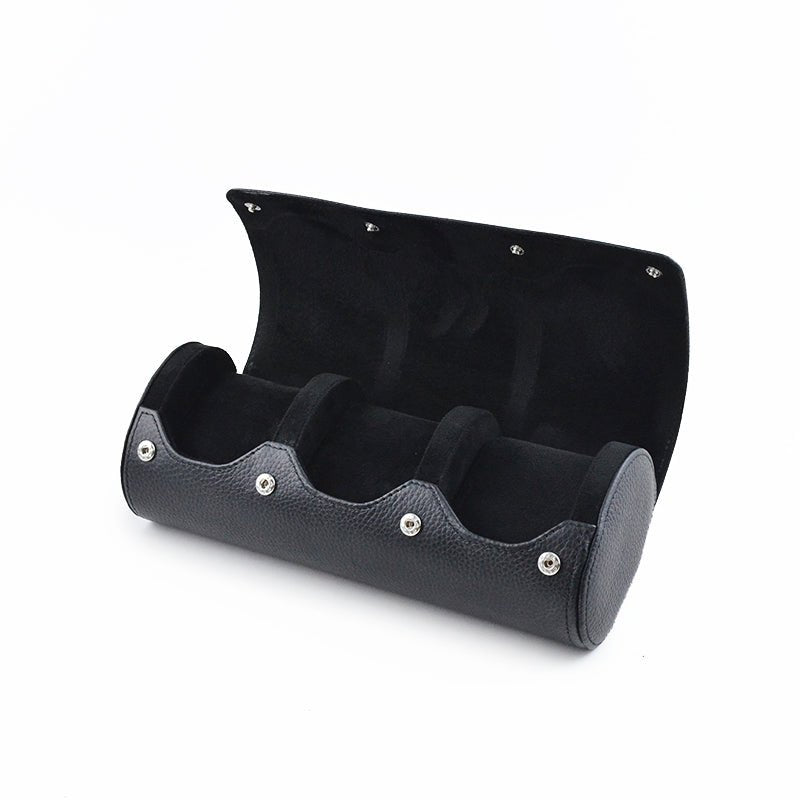 Full Black Natural Leather Watch Roll - Tempomat Madrid