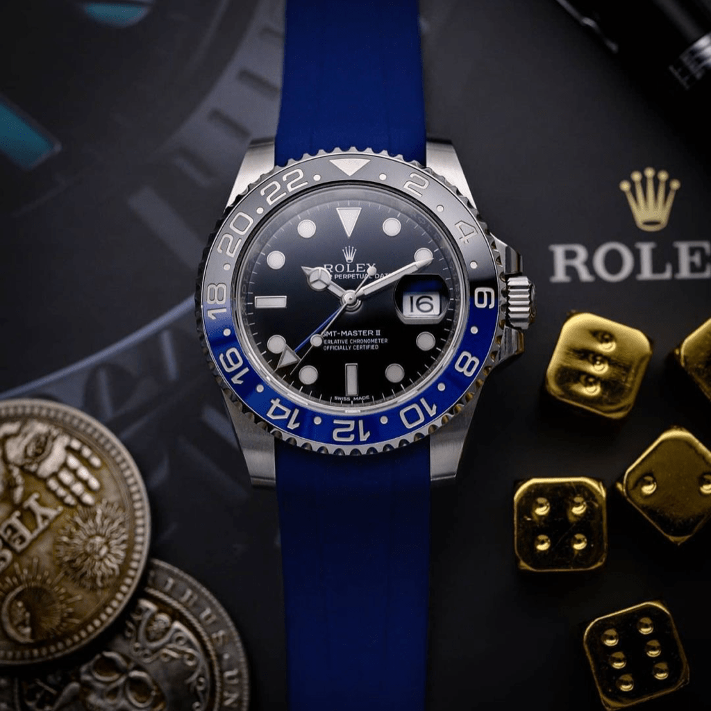 20mm Curved Ended Blue Rubber Strap - Tempomat Madrid