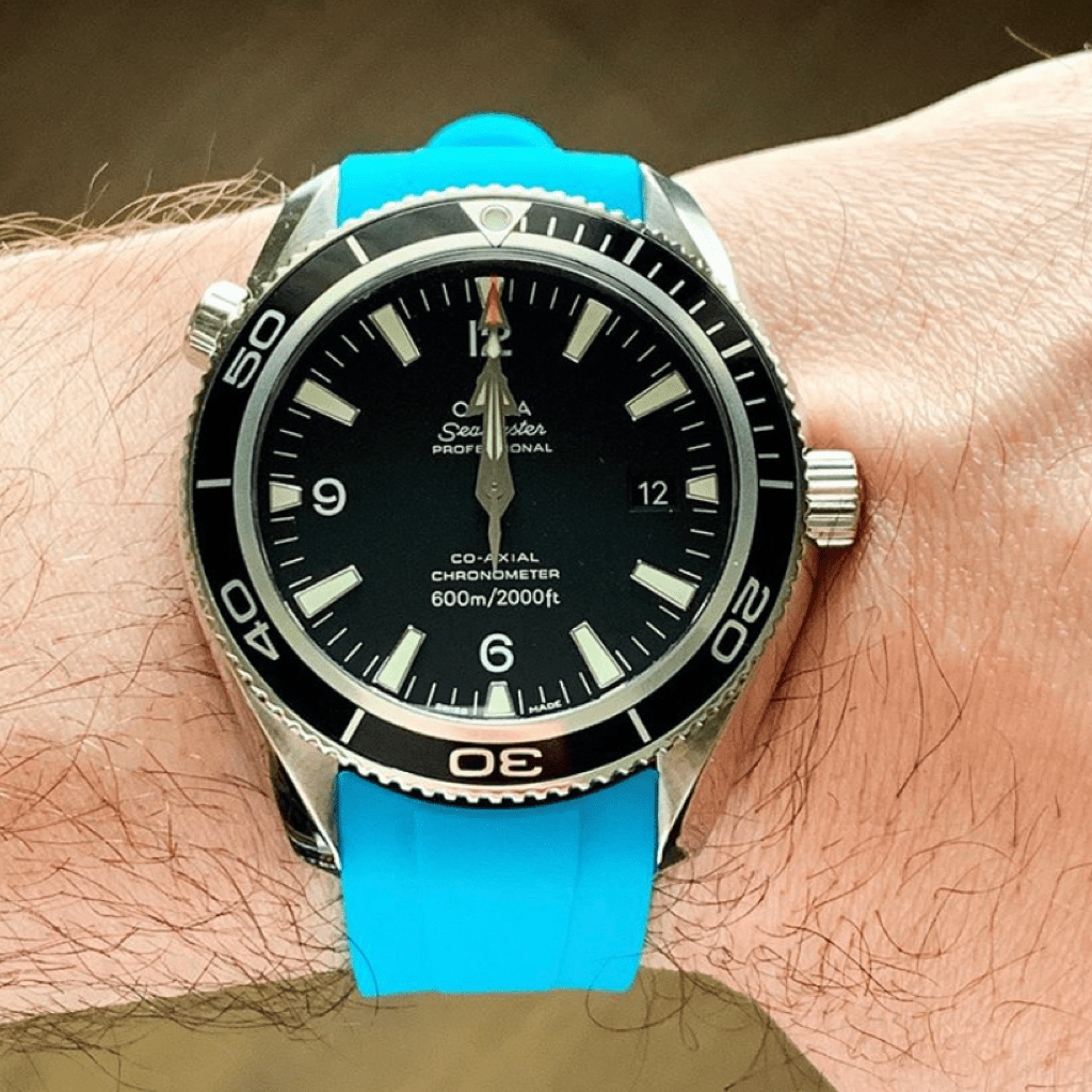 20mm Curved Ended Blue Marbella Rubber Strap - Tempomat Madrid