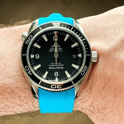 20mm Curved Ended Blue Marbella Rubber Strap - Tempomat Madrid