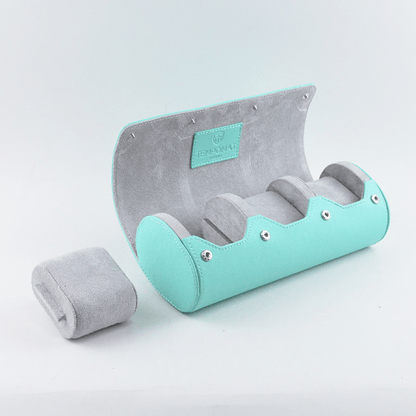 Sky Blue Saffiano Leather Watch Roll - Tempomat Madrid