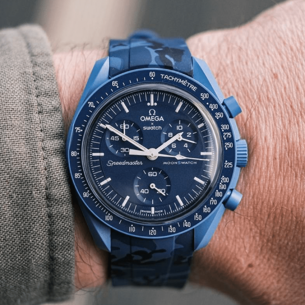 20mm Curved Ended Blue Camo Rubber Strap - Tempomat Madrid