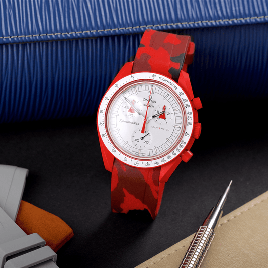 20mm Curved Ended Red Camo Rubber Strap - Tempomat Madrid