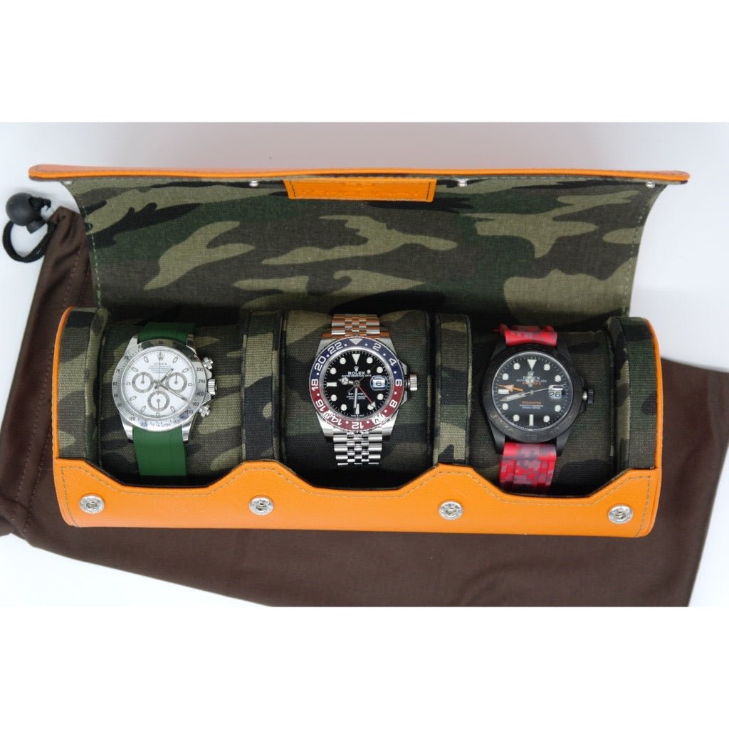 Orange Saffiano Leather Watch Roll - Tempomat Madrid