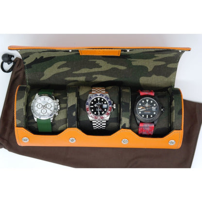 Orange Saffiano Leather Watch Roll - Tempomat Madrid