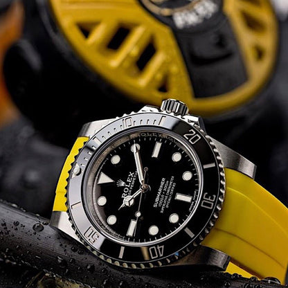 20mm Curved Ended Yellow Lemon Rubber Strap - Tempomat Madrid