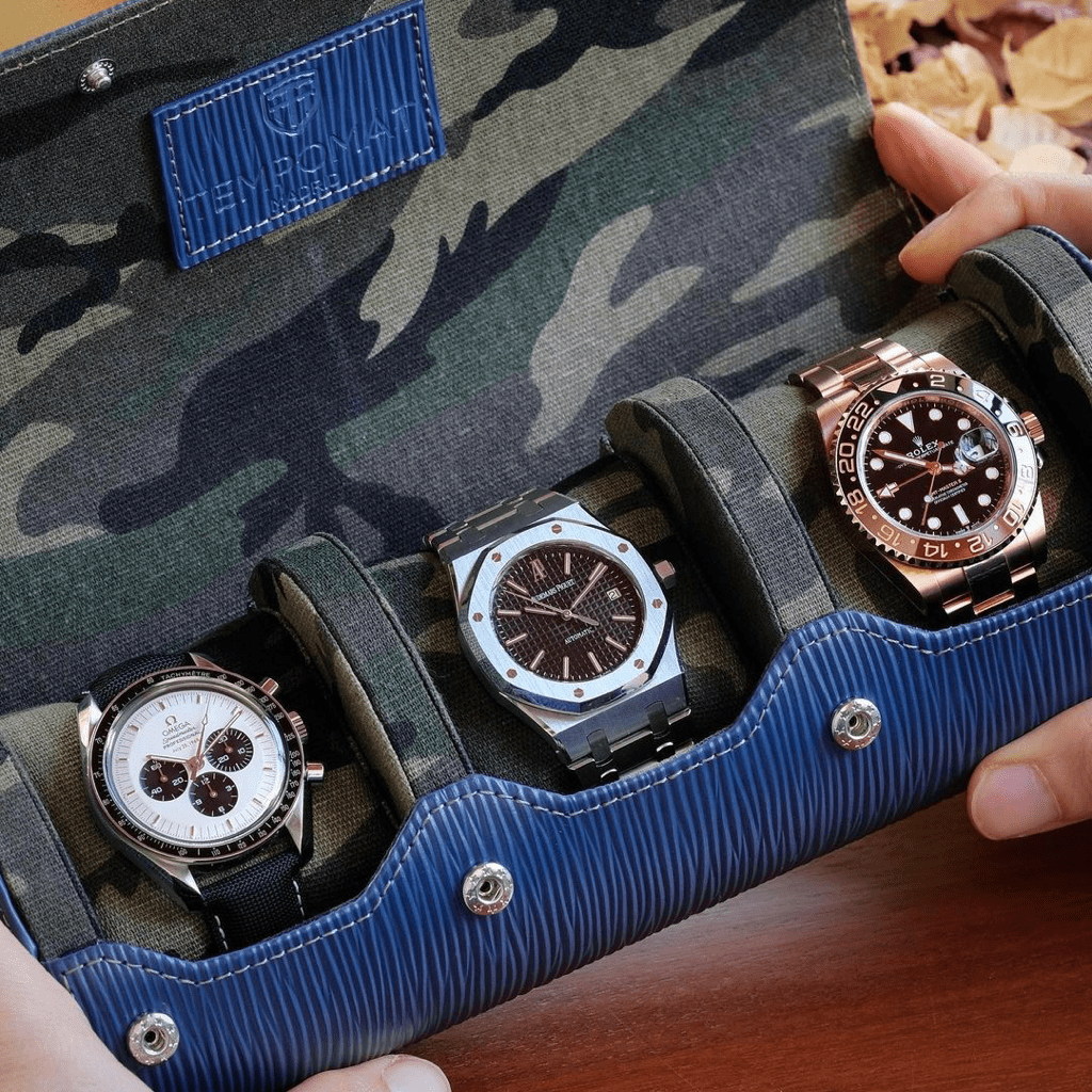 Blue Epi Saffiano Leather Watch Roll - Tempomat Madrid