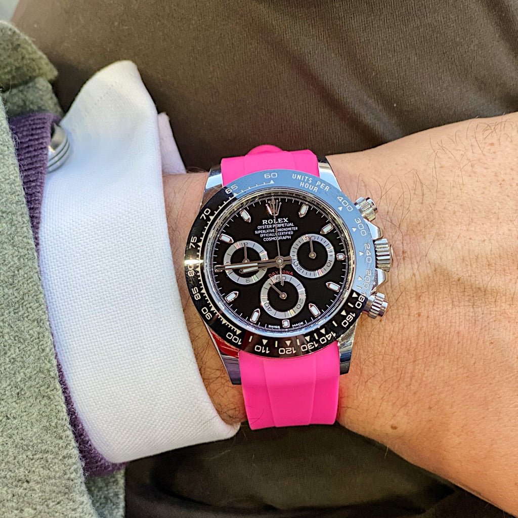 Limited Edition 20mm Curved Ended Pink Rubber Strap - Tempomat Madrid