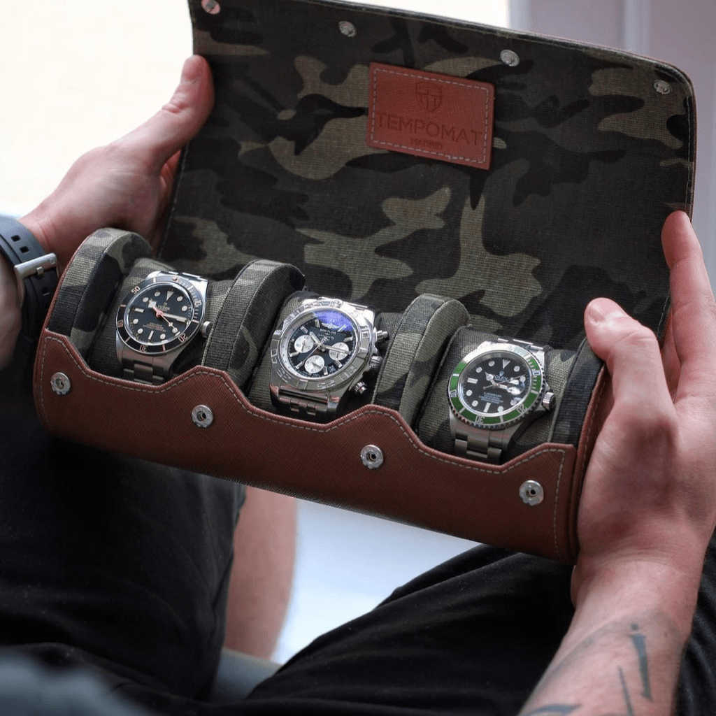 Brown Saffiano Leather Watch Roll - Tempomat Madrid