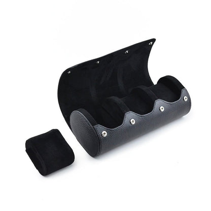 Full Black Natural Leather Watch Roll - Tempomat Madrid