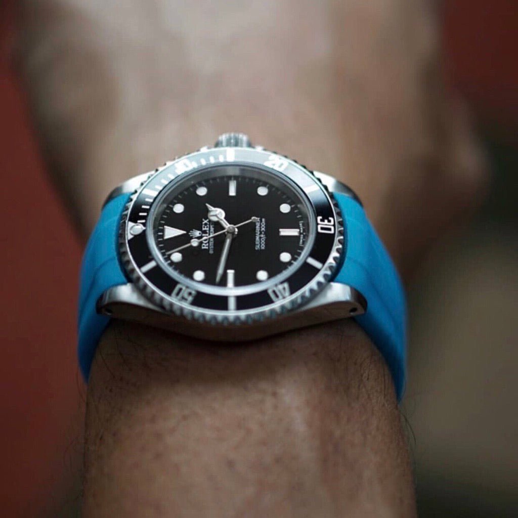 20mm Curved Ended Blue Marbella Rubber Strap - Tempomat Madrid