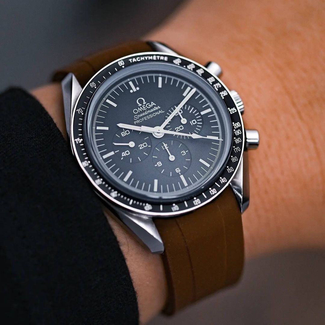 20mm Curved Ended Brown Rubber Strap - Tempomat Madrid