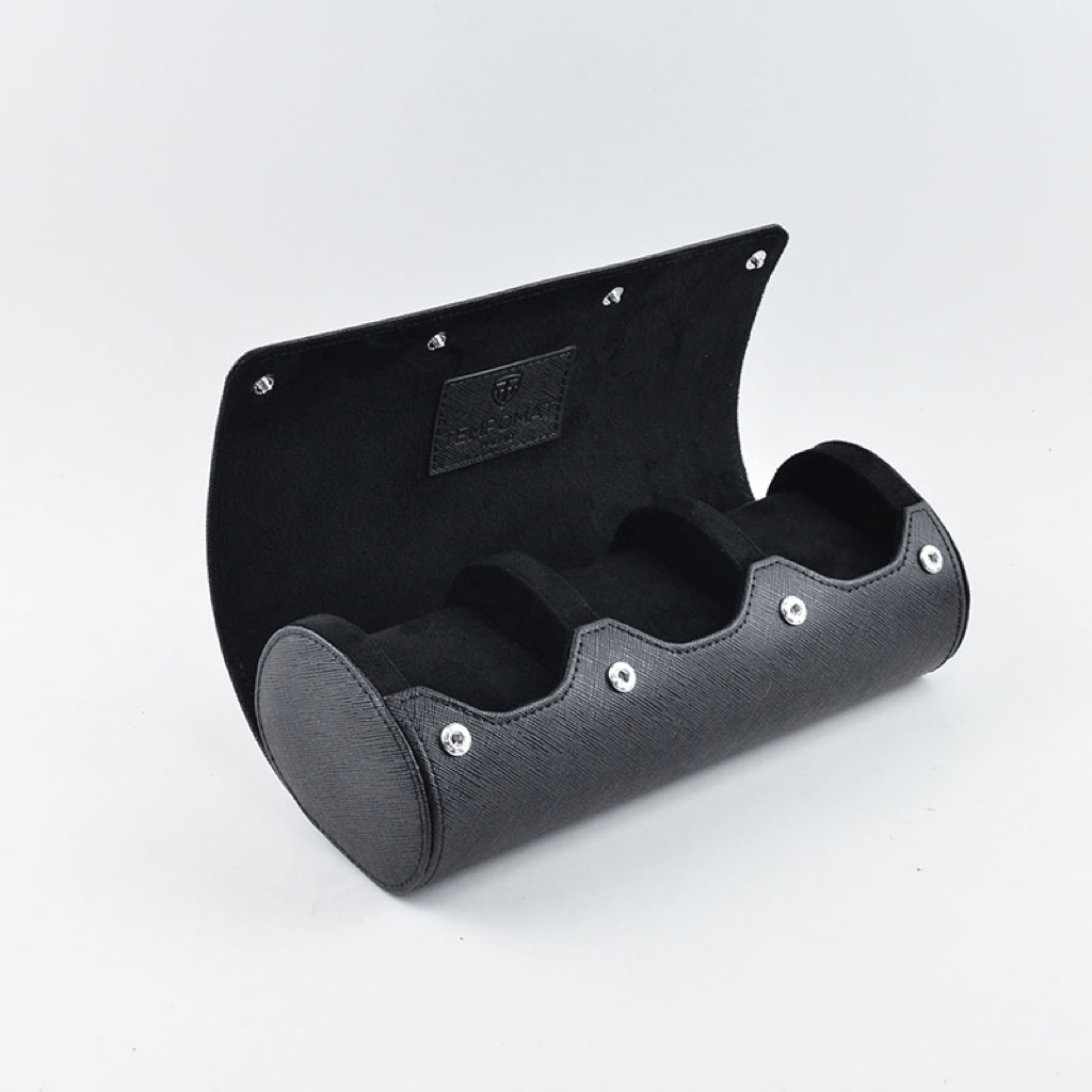 Full Black Saffiano Leather Watch Roll - Tempomat Madrid