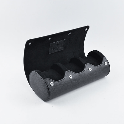 Full Black Saffiano Leather Watch Roll - Tempomat Madrid