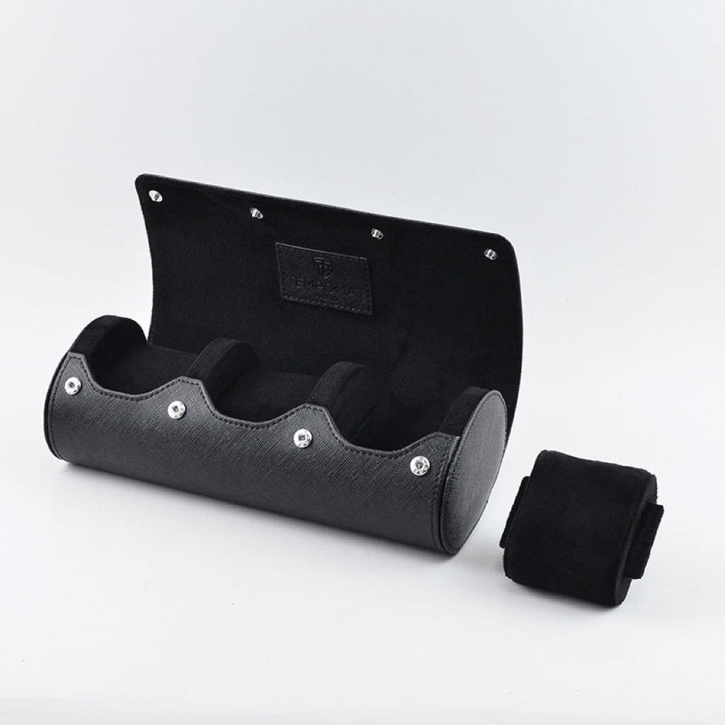 Full Black Saffiano Leather Watch Roll - Tempomat Madrid
