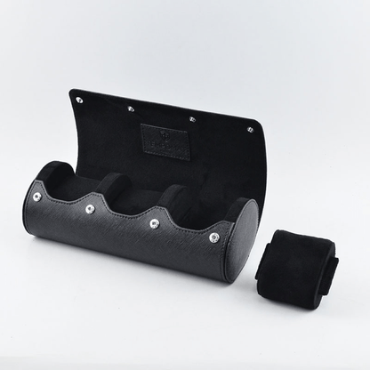 Full Black Saffiano Leather Watch Roll - Tempomat Madrid