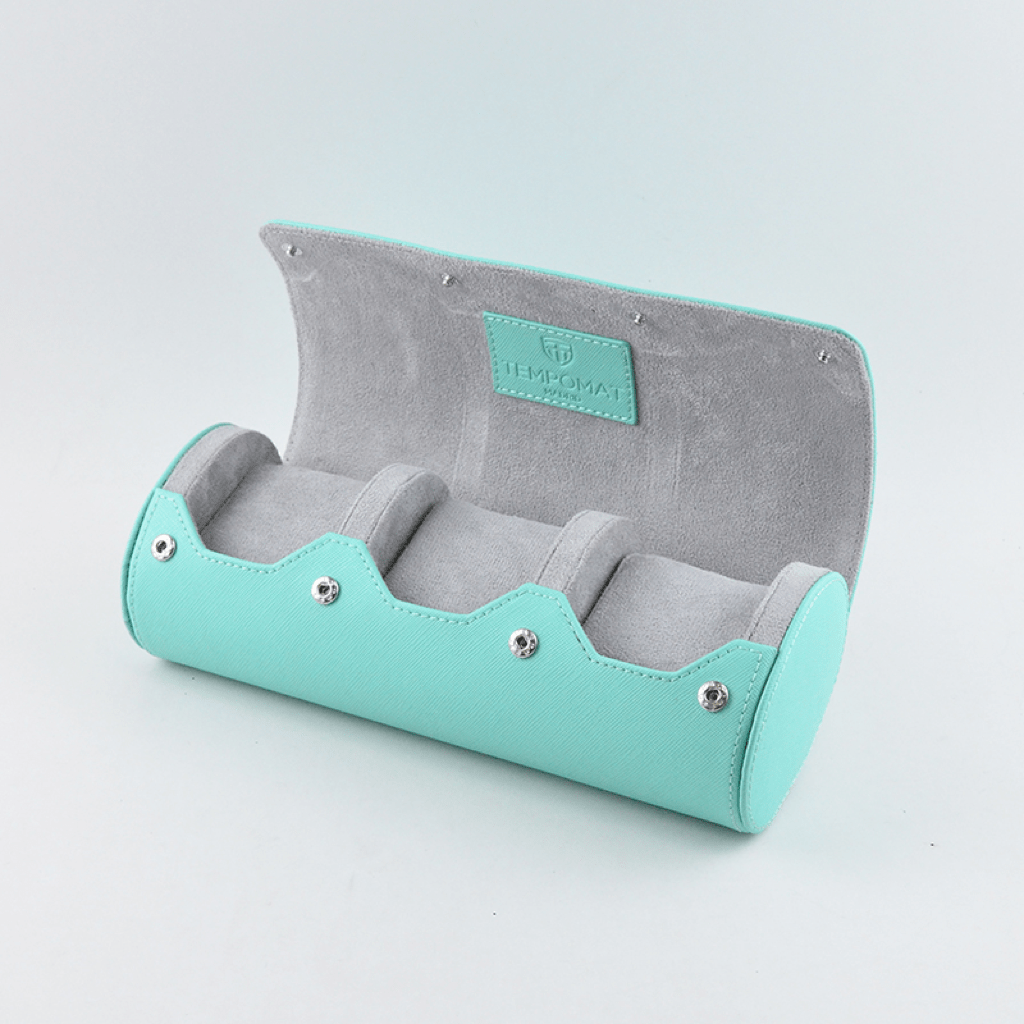 Sky Blue Saffiano Leather Watch Roll - Tempomat Madrid