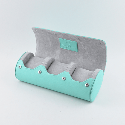 Sky Blue Saffiano Leather Watch Roll - Tempomat Madrid