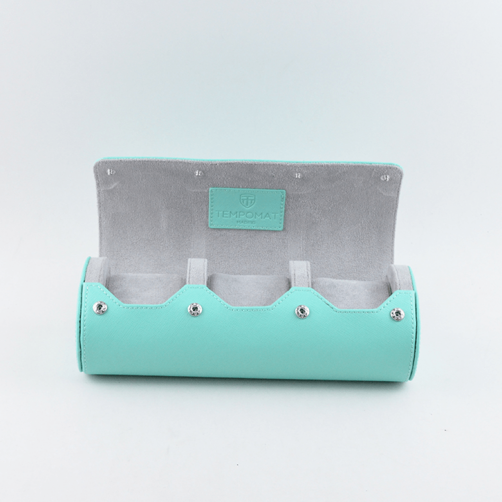 Sky Blue Saffiano Leather Watch Roll - Tempomat Madrid