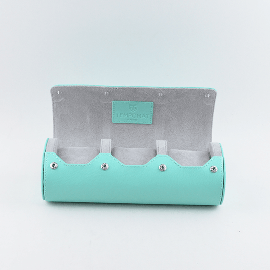 Sky Blue Saffiano Leather Watch Roll - Tempomat Madrid