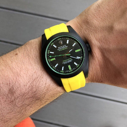 20mm Curved Ended Yellow Lemon Rubber Strap - Tempomat Madrid