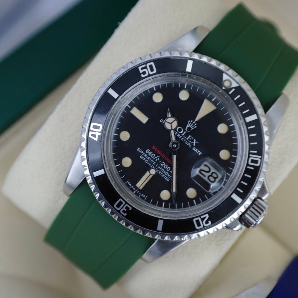 20mm Curved Ended Green Olive Rubber Strap - Tempomat Madrid