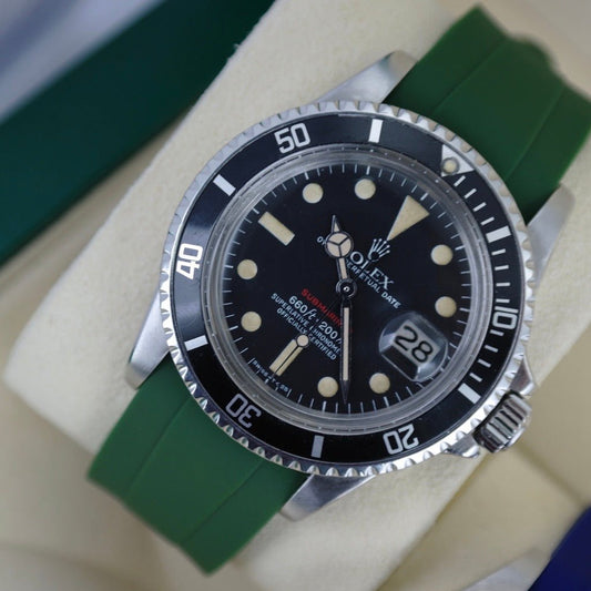 20mm Curved Ended Green Olive Rubber Strap - Tempomat Madrid