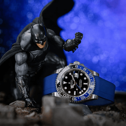 20mm Curved Ended Blue Rubber Strap - Tempomat Madrid