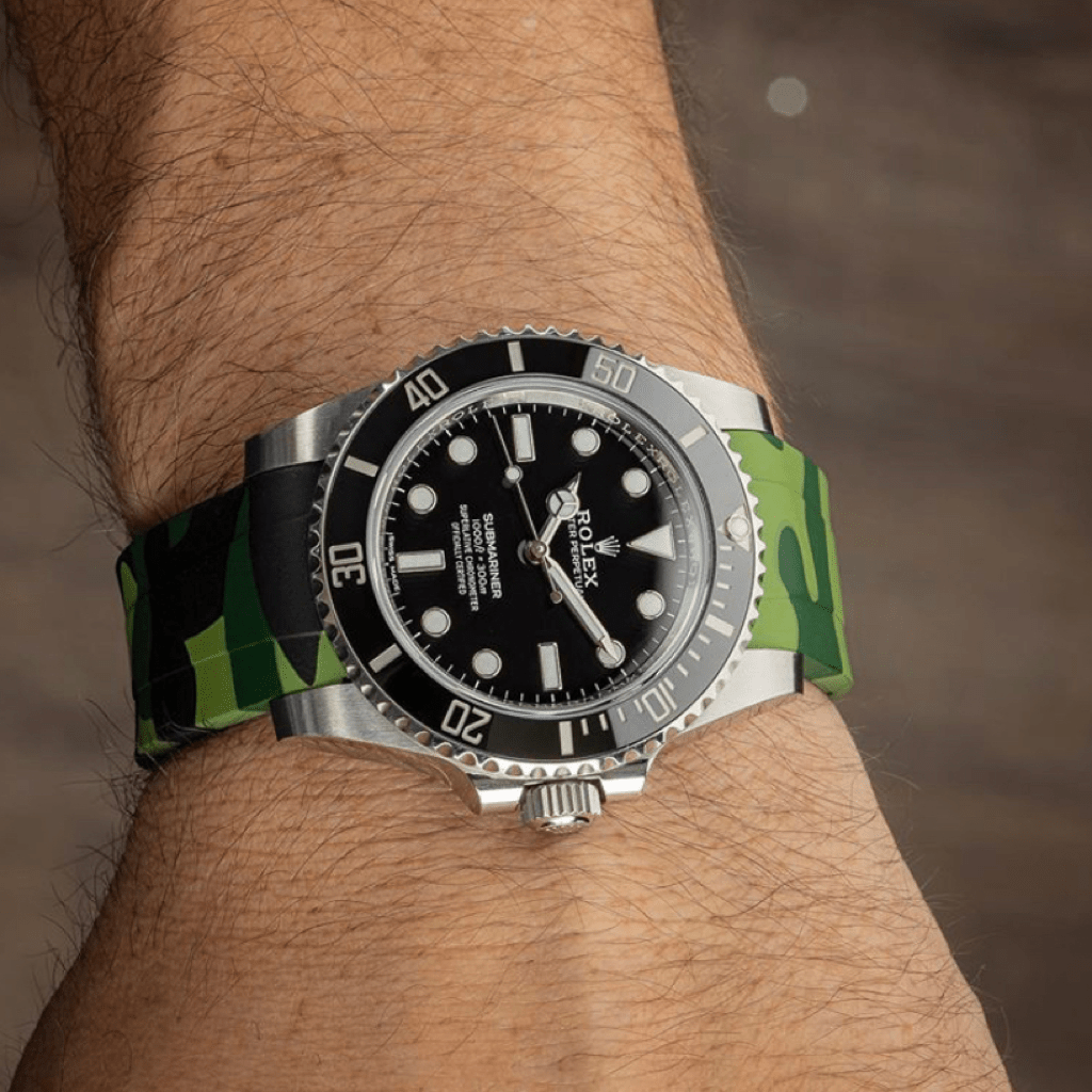 20mm Curved Ended Green Camo Rubber Strap - Tempomat Madrid