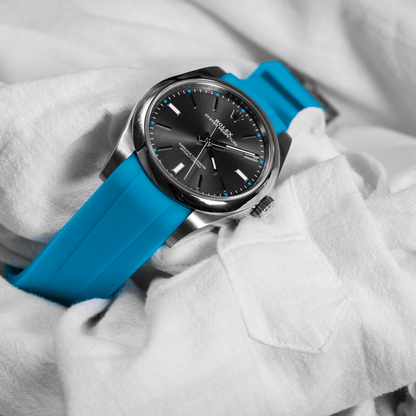 20mm Curved Ended Blue Marbella Rubber Strap - Tempomat Madrid