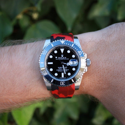 20mm Curved Ended Red Camo Rubber Strap - Tempomat Madrid