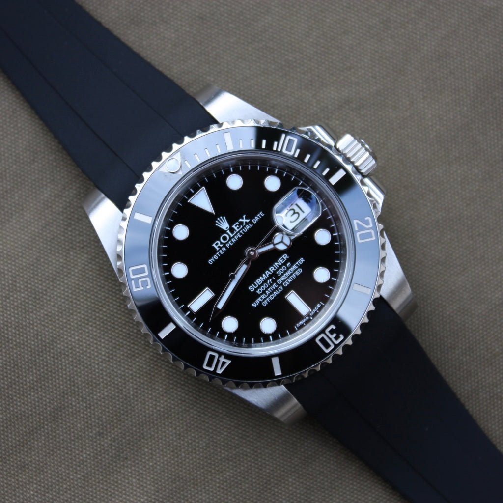 20mm Curved Ended Black Rubber Strap - Tempomat Madrid