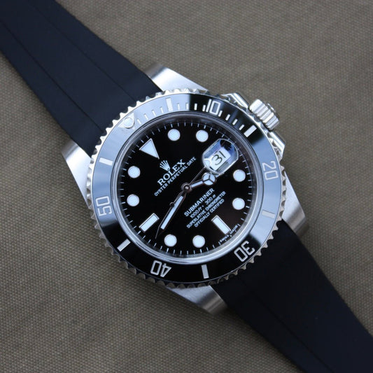 20mm Curved Ended Black Rubber Strap - Tempomat Madrid